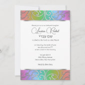 Bat Mitzvah Elegant Rainbow und Silver Filigree Einladung (Vorderseite)