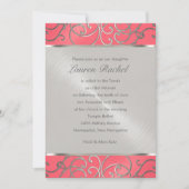 Bat Mitzvah Elegant Rosa und Silver Filigree Einladung (Vorderseite)