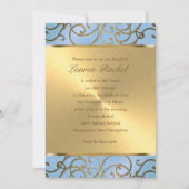 Bat Mitzvah Elegant Sky Blue und Gold Filigree Einladung (Vorderseite)