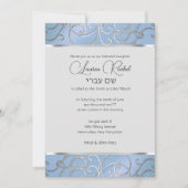Bat Mitzvah Elegant Sky Blue und Silver Filigree Einladung (Vorderseite)