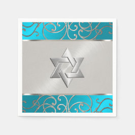 Bat Mitzvah Elegant Türkis Blue Silver Filigree Serviette