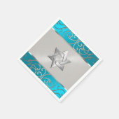 Bat Mitzvah Elegant Türkis Blue Silver Filigree Serviette (Ecke)