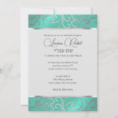 Bat Mitzvah Elegante Aqua Green Silver Filigree Einladung (Vorderseite)