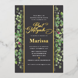Bat Mitzvah Elegante Blumenschrift REAL GOLD Folieneinladung
