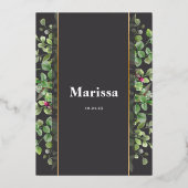 Bat Mitzvah Elegante Blumenschrift REAL GOLD Folieneinladung (Rückseite)