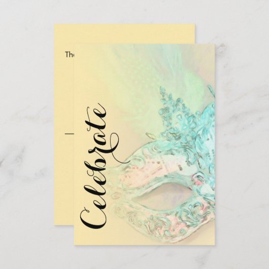 Bat Mitzvah Elegante Gelb und Aqua Masquerade RSVP Karte (Vorne/Hinten)