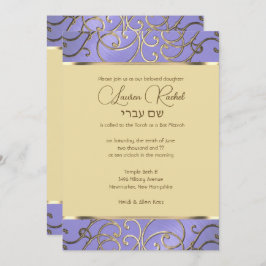 Bat Mitzvah Elegante Lavender Lila Gold Filigree Einladung