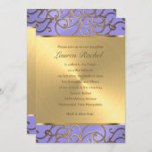 Bat Mitzvah Elegante Lavender Lila Gold Filigree Einladung (Vorne/Hinten)