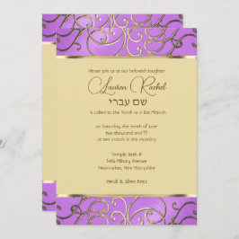 Bat Mitzvah Elegante Orchid Lila Gold Filigree Einladung