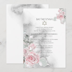 BAT MITZVAH Elegante rosa Aquarellfarben Rose Einladung