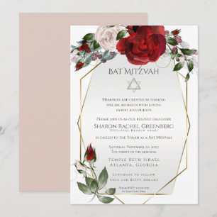 Bat Mitzvah Elegante Scarlet Rot und Rot Rose Ankündigung