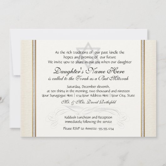 Bat Mitzvah - Eleganter Leaf Damaskus Barock Einladung (Rückseite)