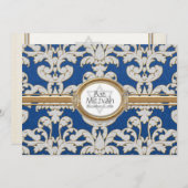 Bat Mitzvah - Eleganter Leaf Damaskus Barock Einladung (Vorne/Hinten)