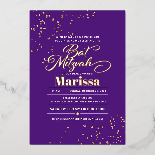 Bat Mitzvah Elegantes Script REAL GOLD Folieneinladung (Vorderseite)