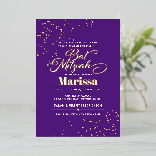 Bat Mitzvah Elegantes Script REAL GOLD Folieneinladung (Stehend vorne)