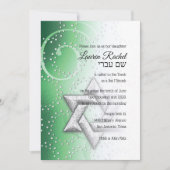 Bat Mitzvah Emerald Green Shimmer Star von David Einladung (Vorderseite)