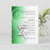 Bat Mitzvah Emerald Shimmer Star von David Einladung (Stehend Vorderseite)