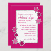 Bat Mitzvah Farbe Weiße Mitte Silbersterne Einladung (Vorne/Hinten)