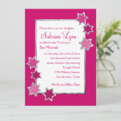 Bat Mitzvah Farbe Weiße Mitte Silbersterne Einladung (Stehend Vorderseite)