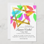 Bat Mitzvah farbenfrohe Petals über Star Einladung (Vorderseite)