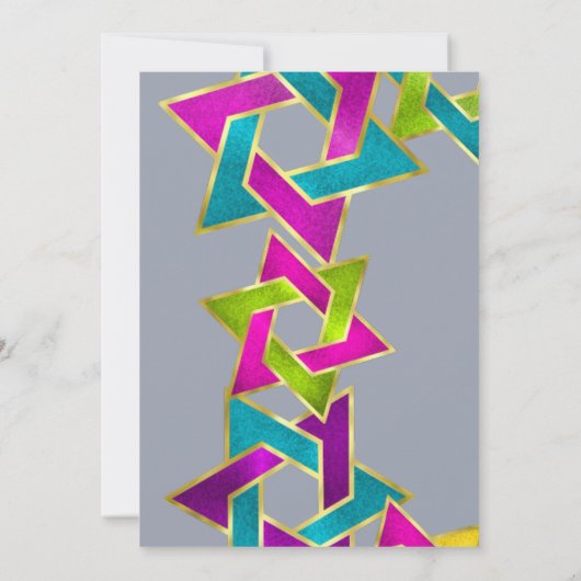 Bat Mitzvah farbenfroher Star von David auf jeder Einladung (Rückseite)