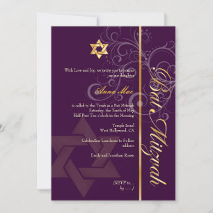Bat Mitzvah/Flieder/Pflaume/Gold/DIY-Hintergrundfa Einladung