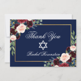 Bat Mitzvah Floral Burgundy Blue Gold Dankeskarte