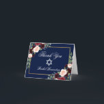 Bat Mitzvah Floral Burgundy Blue Gold Note Dankeskarte<br><div class="desc">Bat Mitzvah Watercolor Burgundy Marsala Blue Floral Gold Danke Karte</div>