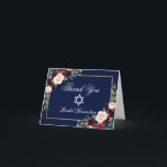 Bat Mitzvah Floral Burgundy Blue Gold Note Dankeskarte<br><div class="desc">Bat Mitzvah Watercolor Burgundy Marsala Blue Floral Gold Danke Karte</div>