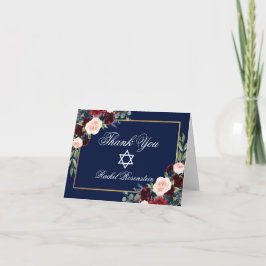 Bat Mitzvah Floral Burgundy Blue Gold Note Dankeskarte
