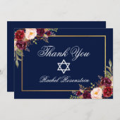 Bat Mitzvah Floral Burgundy Gold Dankeskarte (Vorne/Hinten)