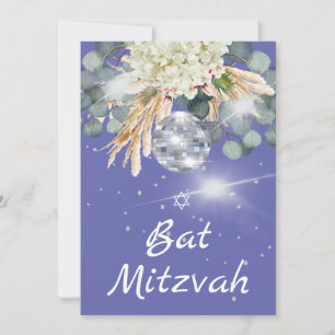 Bat Mitzvah Floral Disco Ball Lila Einladung