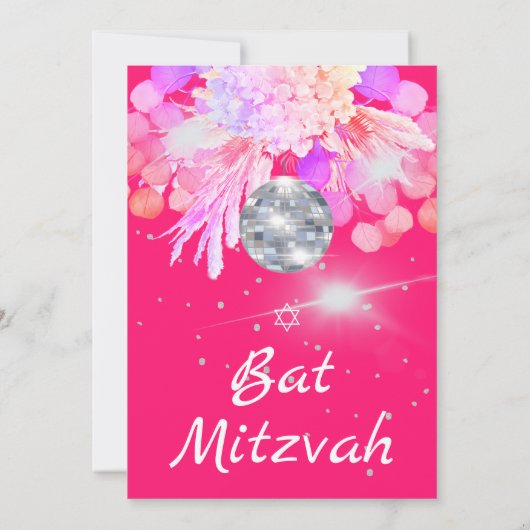 Bat Mitzvah Floral Pink Disco Einladung (Rückseite)