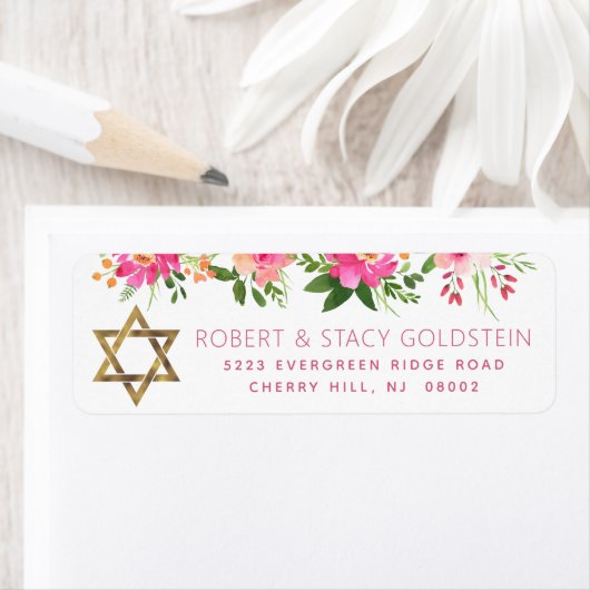 Bat Mitzvah Floral Pink Gold Girl Rücksendeadresse (Insitu)