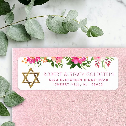 Bat Mitzvah Floral Pink Gold Girl Rücksendeadresse