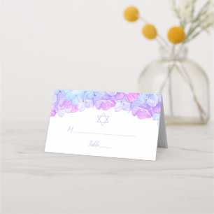 Bat Mitzvah Floral Watercolor Pink Blue Hydrangea Platzkarte