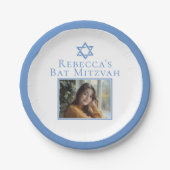 Bat Mitzvah Foto Blue Star von David Party Pappteller (Vorderseite)