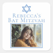 Bat Mitzvah Foto Blue Star von David Party Quadratischer Aufkleber (Vorderseite)