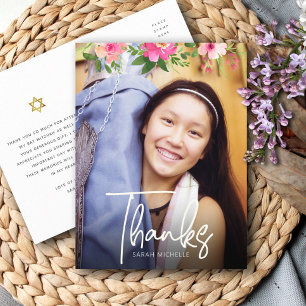 Bat Mitzvah Foto Floral Schrift Individuelle Danks Postkarte