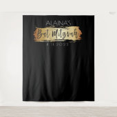 Bat Mitzvah Foto Stand Party Hintergrund Gold Schw Wandteppich (Vorderseite)