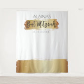 Bat Mitzvah Foto Stand Party Hintergrund Gold Weiß Wandteppich (Vorderseite)