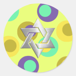 Bat Mitzvah Gelbes Feld mit Lila Punkten und Aqua  Runder Aufkleber