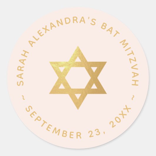 Bat Mitzvah Girl Pink Faux Gold Foil Star of David Runder Aufkleber (Vorderseite)