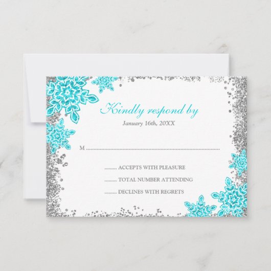 Bat Mitzvah Glam Winter Wonderland Aquamarine UAWG RSVP Karte (Vorderseite)