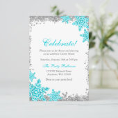 Bat Mitzvah Glam Winter Wonderland Aquamariner Emp Einladung (Stehend Vorderseite)
