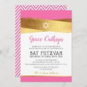 BAT MITZVAH glamourös goldgebürstetes rosa einlade Einladung (Vorne/Hinten)