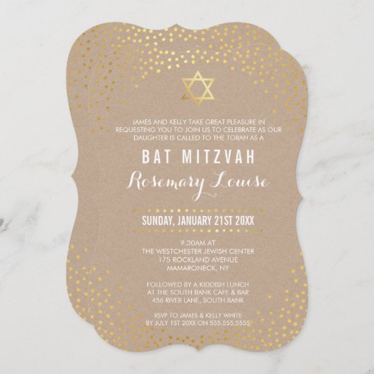 BAT MITZVAH glamourös Mini-Gold-Konfetti Einladung (Vorne/Hinten)