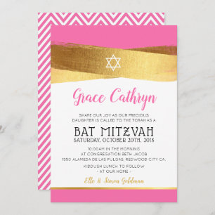 BAT MITZVAH glamouröses goldgebürstetes Rosa Einla Einladung