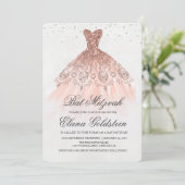 Bat Mitzvah Glitzer Kleid Diamant Einladung (Stehend Vorderseite)