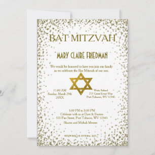 Bat Mitzvah   Gold Confetti Einladung